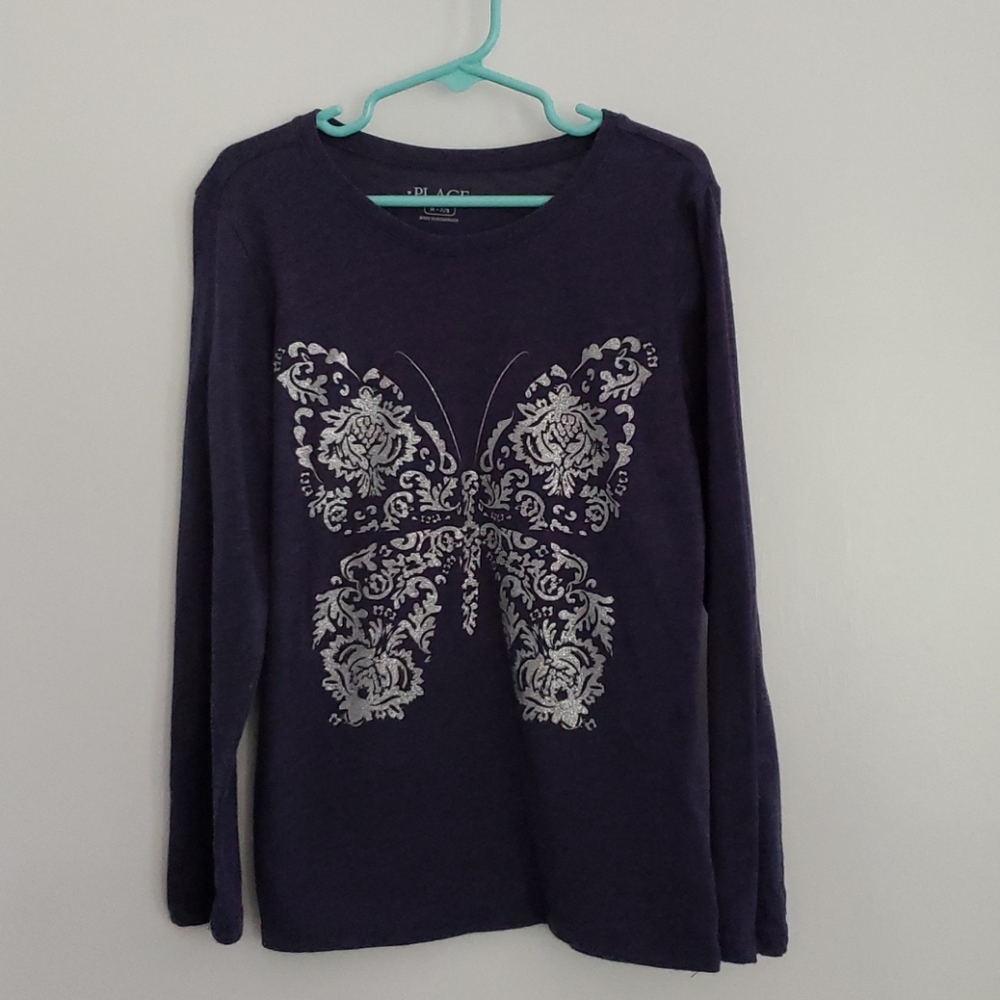 Girls Glitter Butterly Long Sleeve Tshirt- M 7/8.